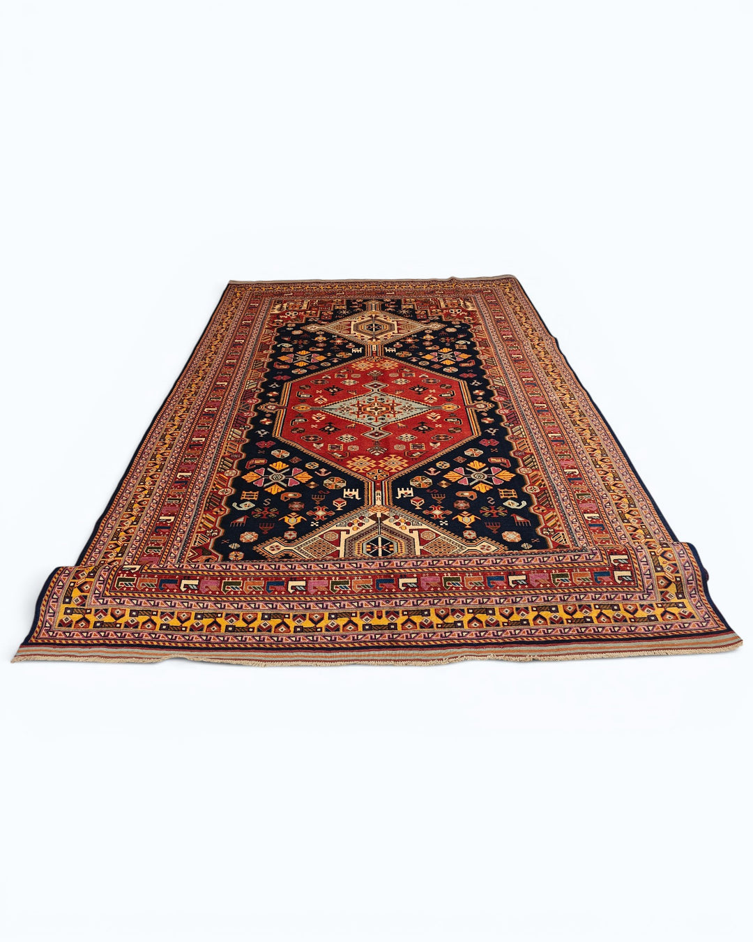 Navy &amp; Red Khamseh Tribal Rug, Hand-Knotted Afghani Sherwan