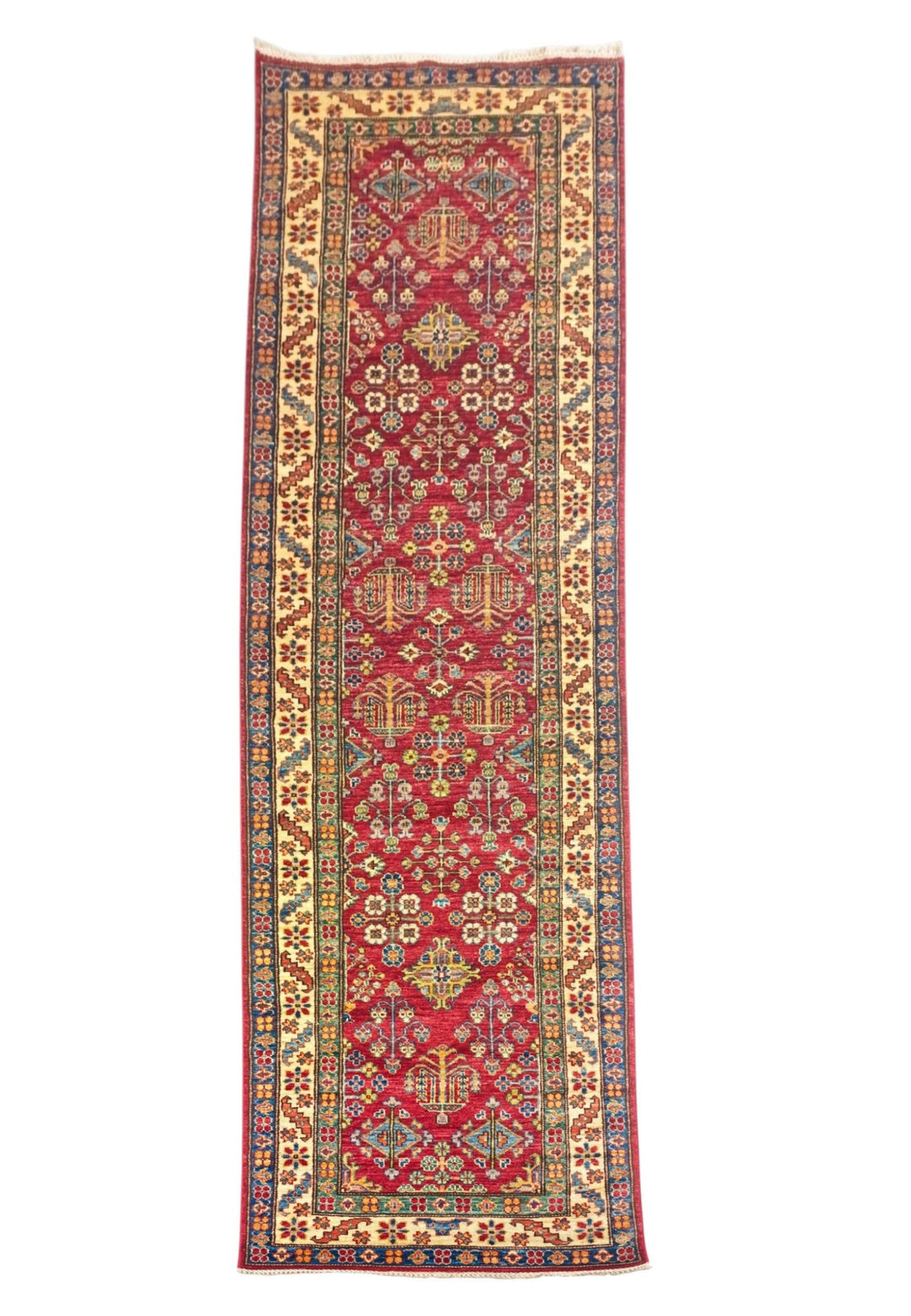 Red and Ivory All-Over Floral Kazak, Hand-Knotted Wool Rug