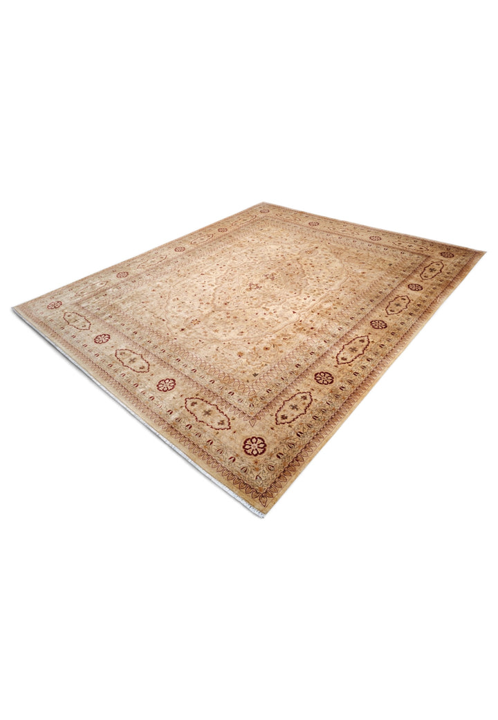 Wheat Gold Medallion Chobi, Hand-Knotted Wool Rug