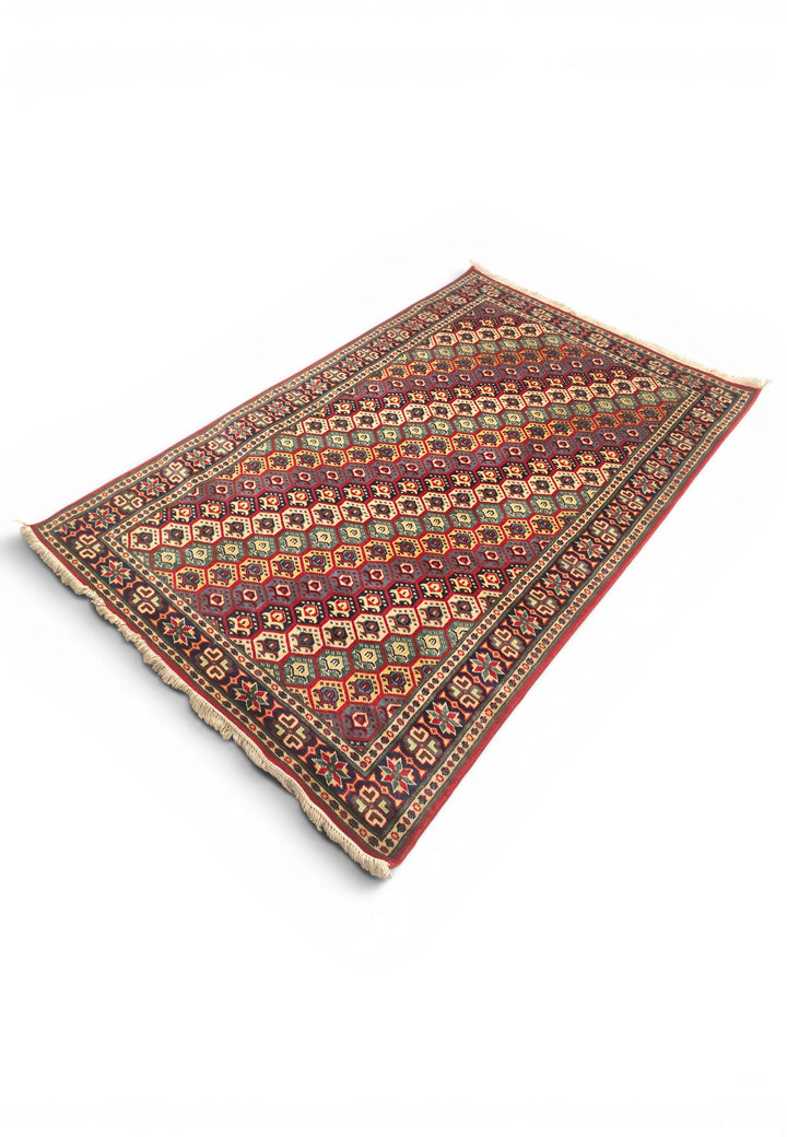 Multicolour Honeycomb Rug, Hand-Knotted Afghani Sherwan