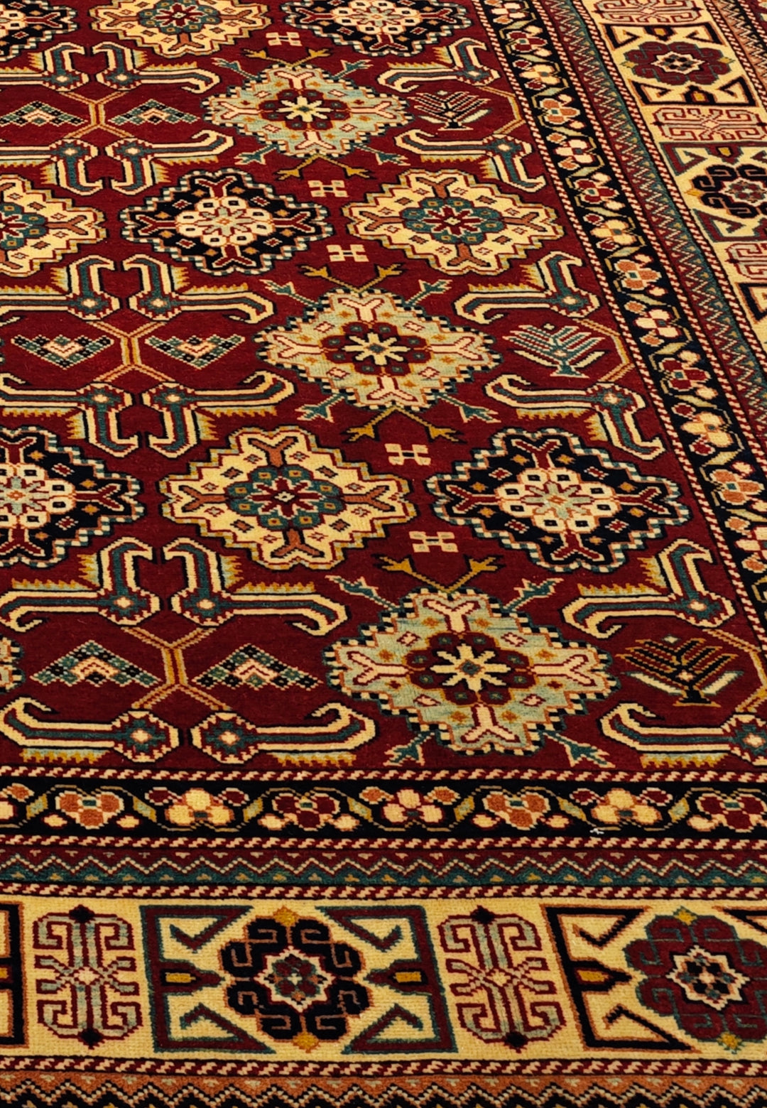 Red Shirvan Gül Lattice Rug, Hand-Knotted Afghani Sherwan