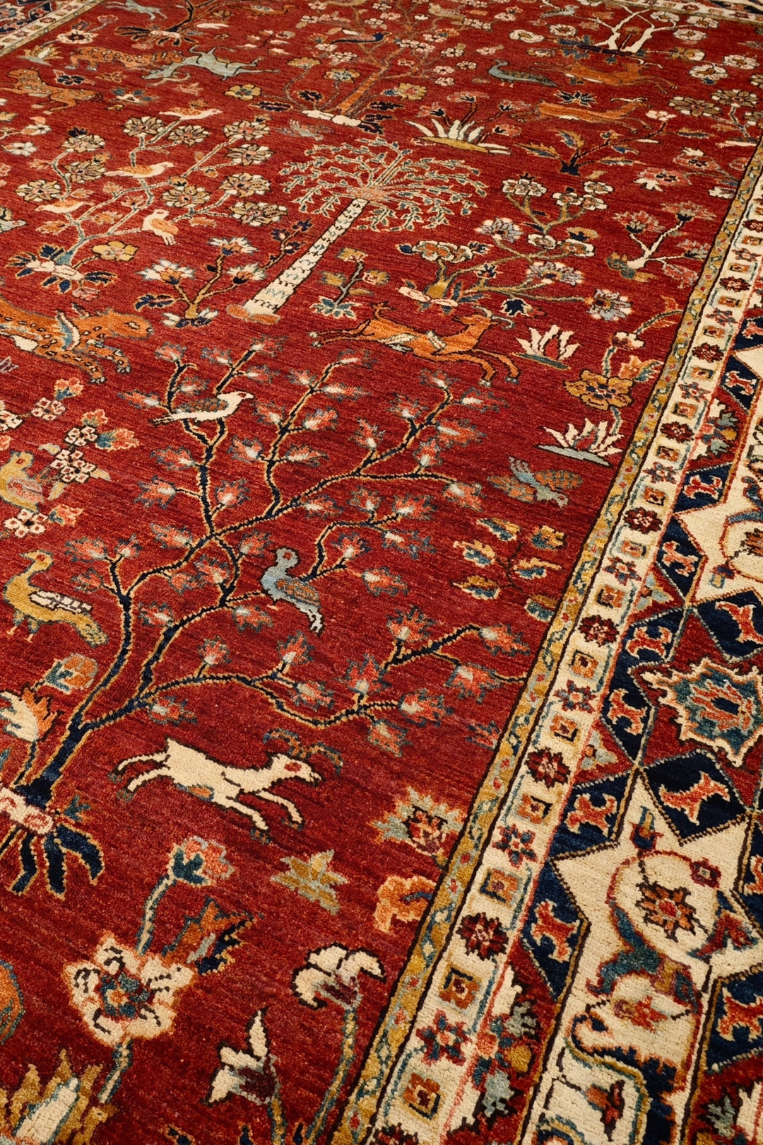 Red Shikargah Paradise Ghazni, Hand-Knotted Afghan Wool Rug