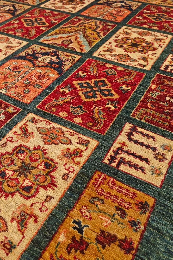 Teal Bakhtiari Garden Panel Ghazni, Hand-Knotted Afghan Wool Rug