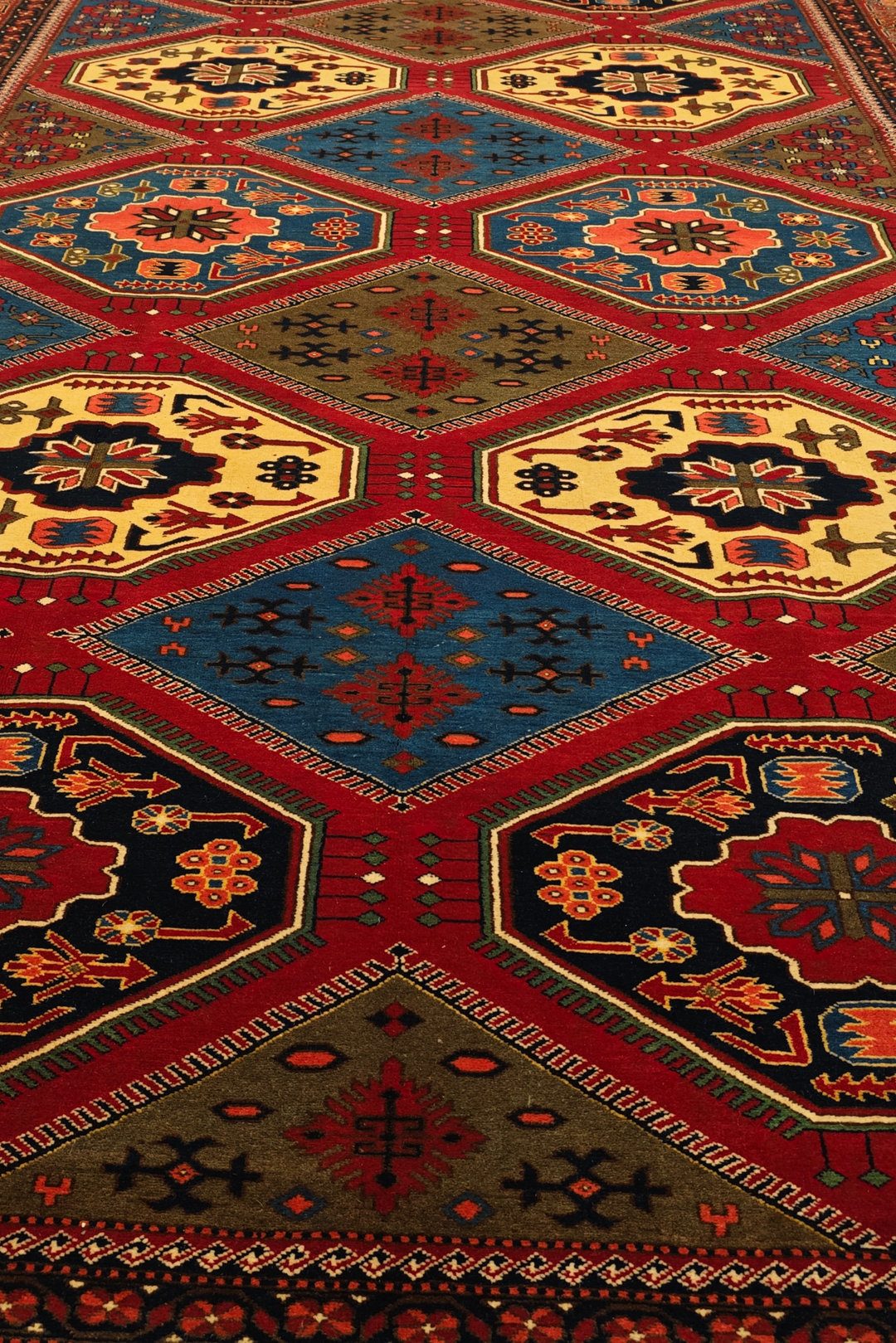 Burgundy &amp; Gold Compartment Rug, Hand-Knotted Afghani Sherwan