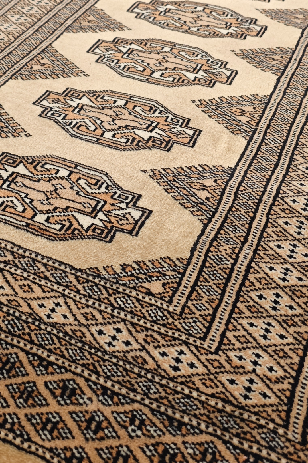 Golden Tan and Beige Yamoud Rug, Hand-Knotted Wool