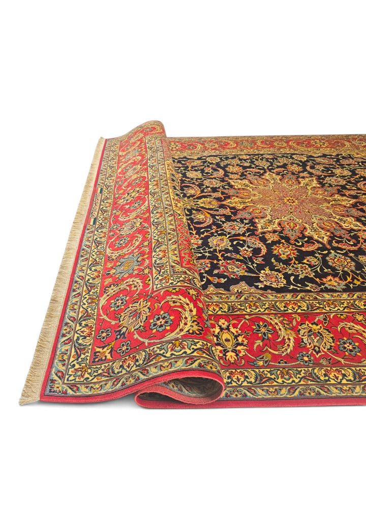 Black and Red Medallion Sirafian Isfahan, Hand-Knotted Wool Rug