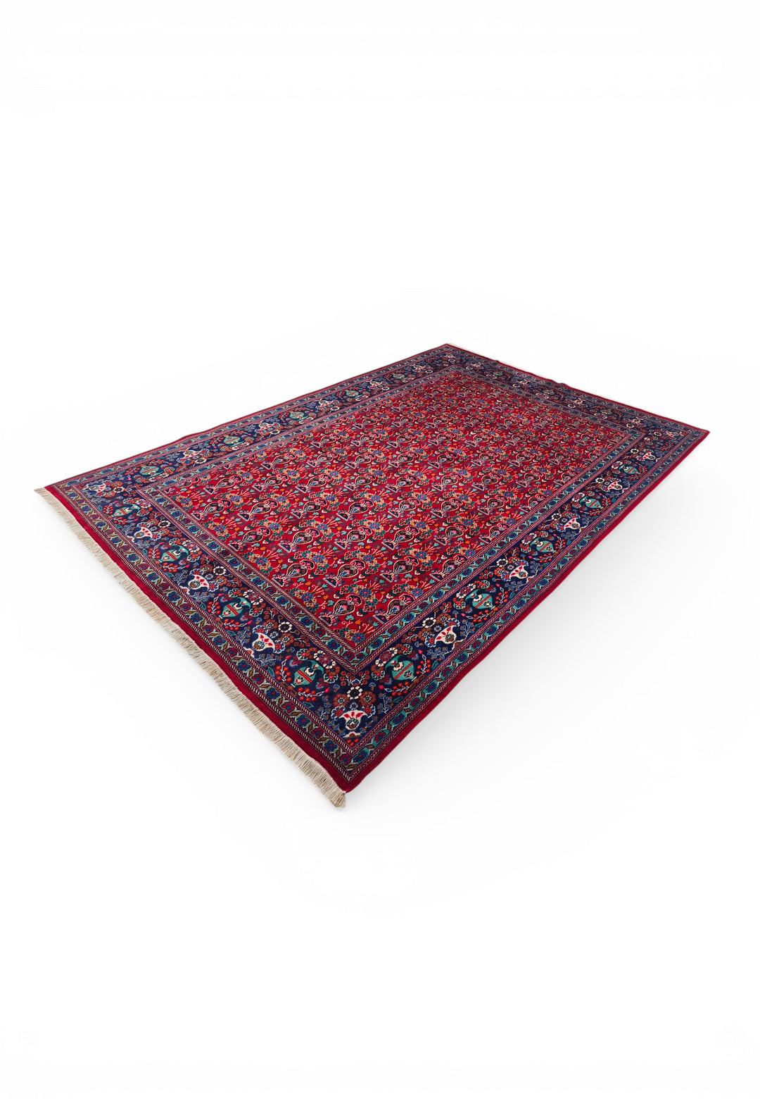 Cherry-Red Boteh Persian Moud, Hand-Knotted Wool Rug