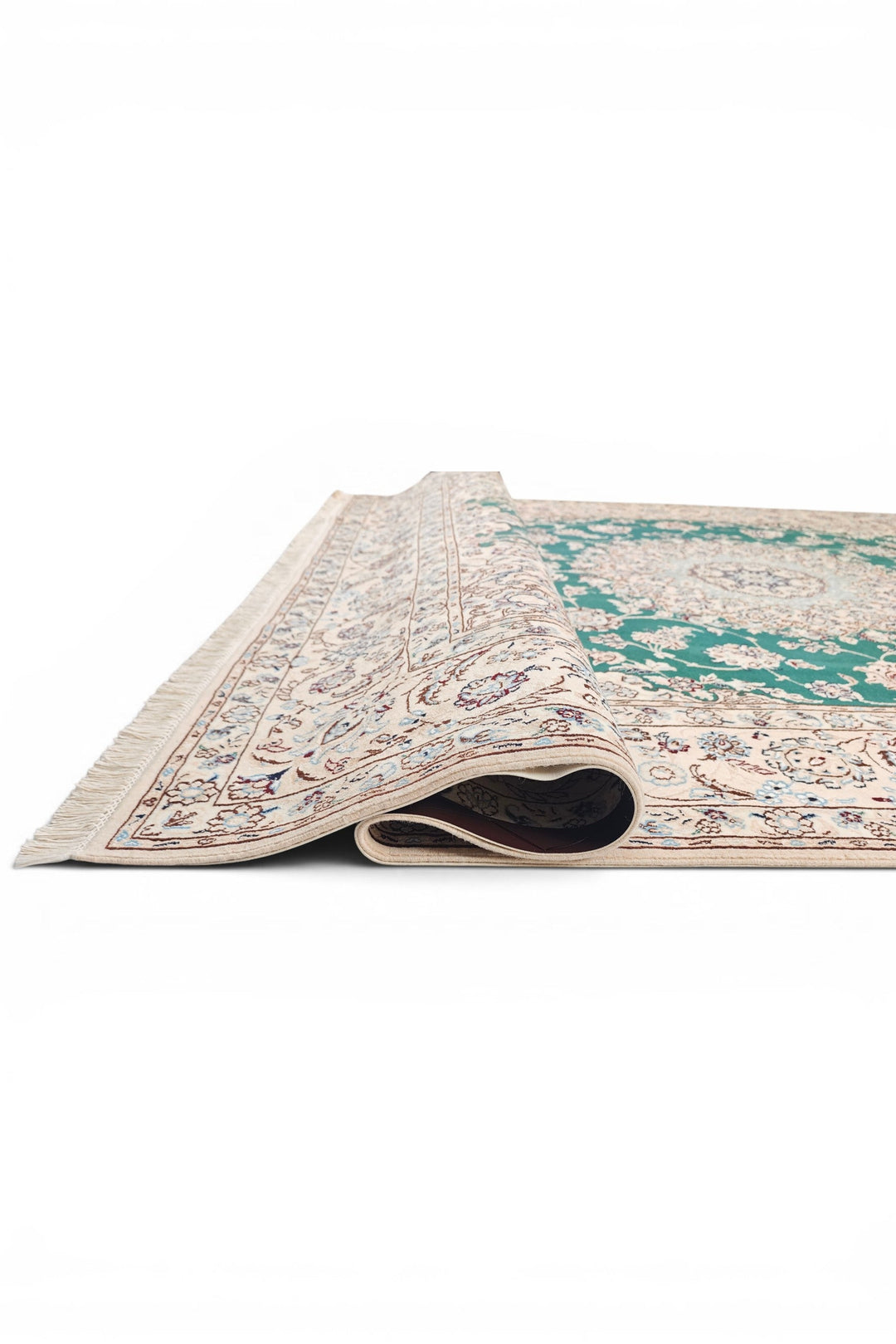 Teal Medallion Persian Nain, Hand-Knotted Wool Rug