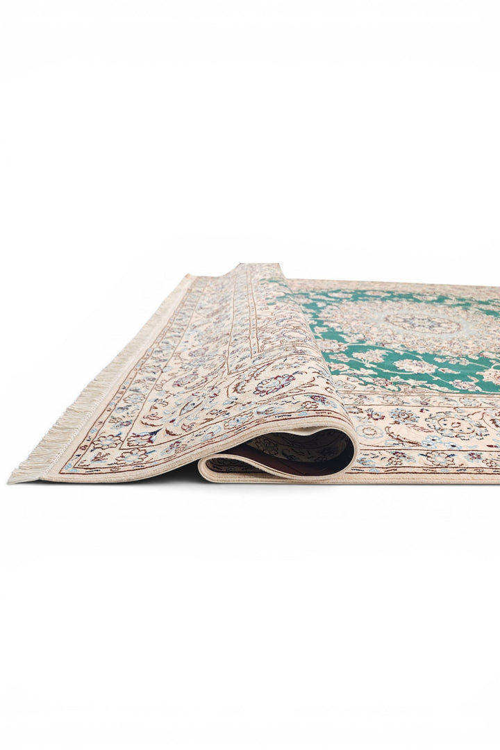 Teal Medallion Persian Nain, Hand-Knotted Wool Rug
