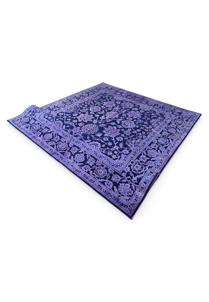Violet Overdyed Floral Ghazni, Hand-Knotted Wool Rug