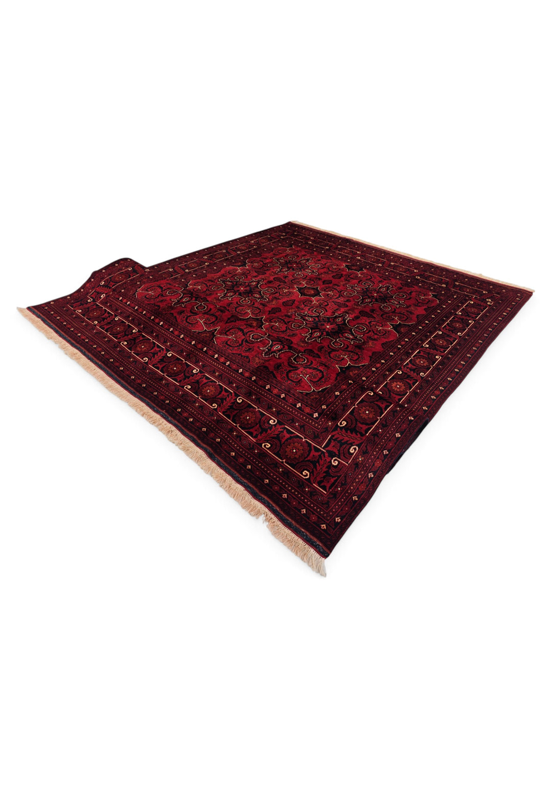 Deep Red Cartouche Khal Mohammadi Rug, Hand-Knotted Wool