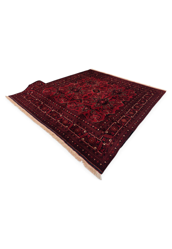 Deep Red Cartouche Khal Mohammadi Rug, Hand-Knotted Wool