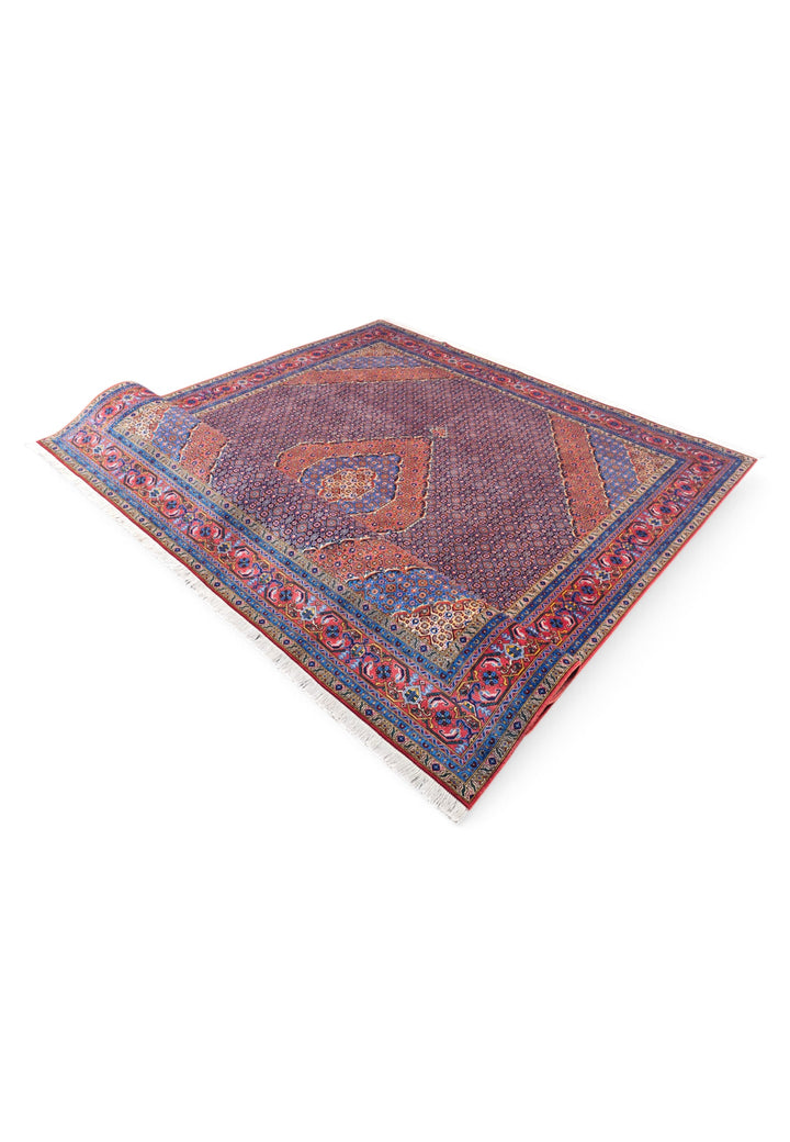 Mauve and Salmon Herati Medallion, Hand-Knotted Wool Rug