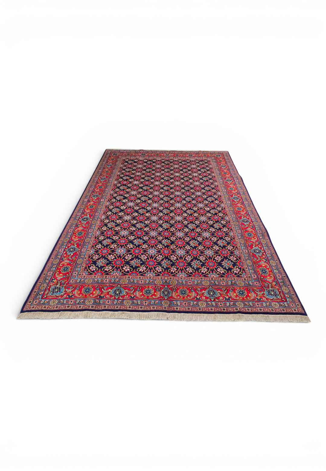Navy Mahi Persian Sabzevar, Hand-Knotted Wool Rug