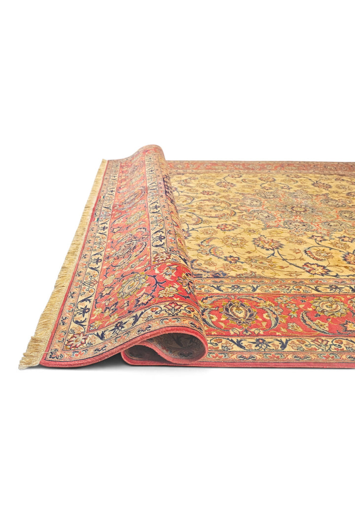 Gold and Terracotta Oval Field Sirafian Isfahan, Hand-Knotted Wool Rug