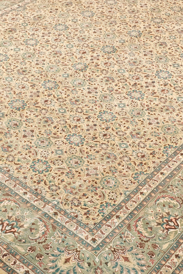 Wheat and Sage Hereke Floral, Hand-Knotted Wool Rug