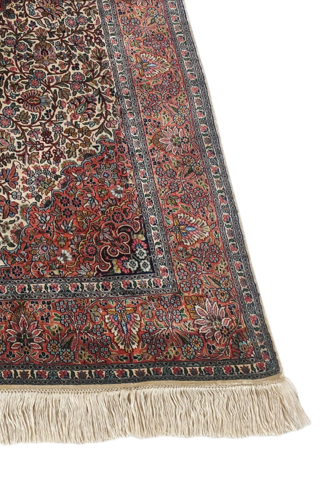 Cream and Rust Lobed Medallion, Hand-Knotted Silk Rug