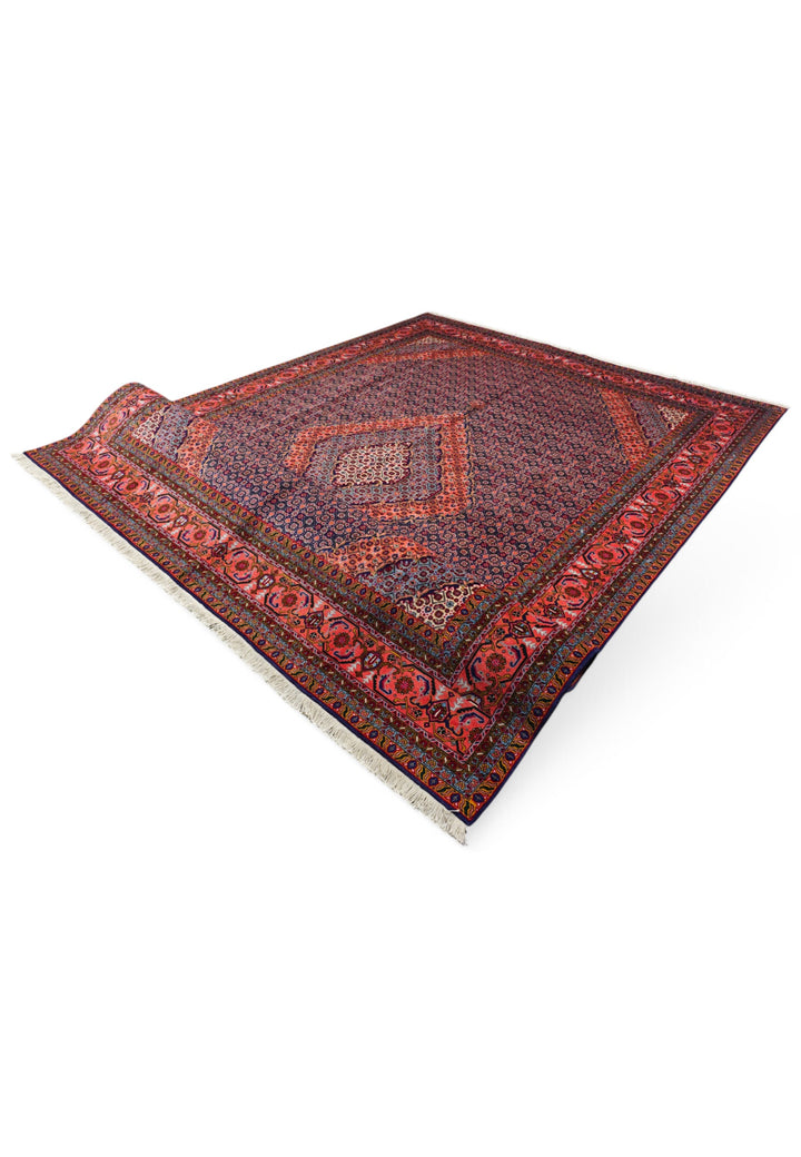 Rose and Indigo Herati Medallion, Hand-Knotted Wool Rug