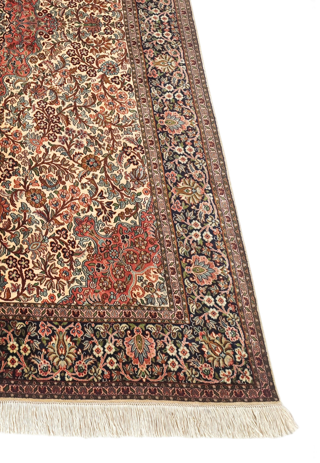 Ivory and Rust Floral Medallion, Hand-Knotted Silk Rug