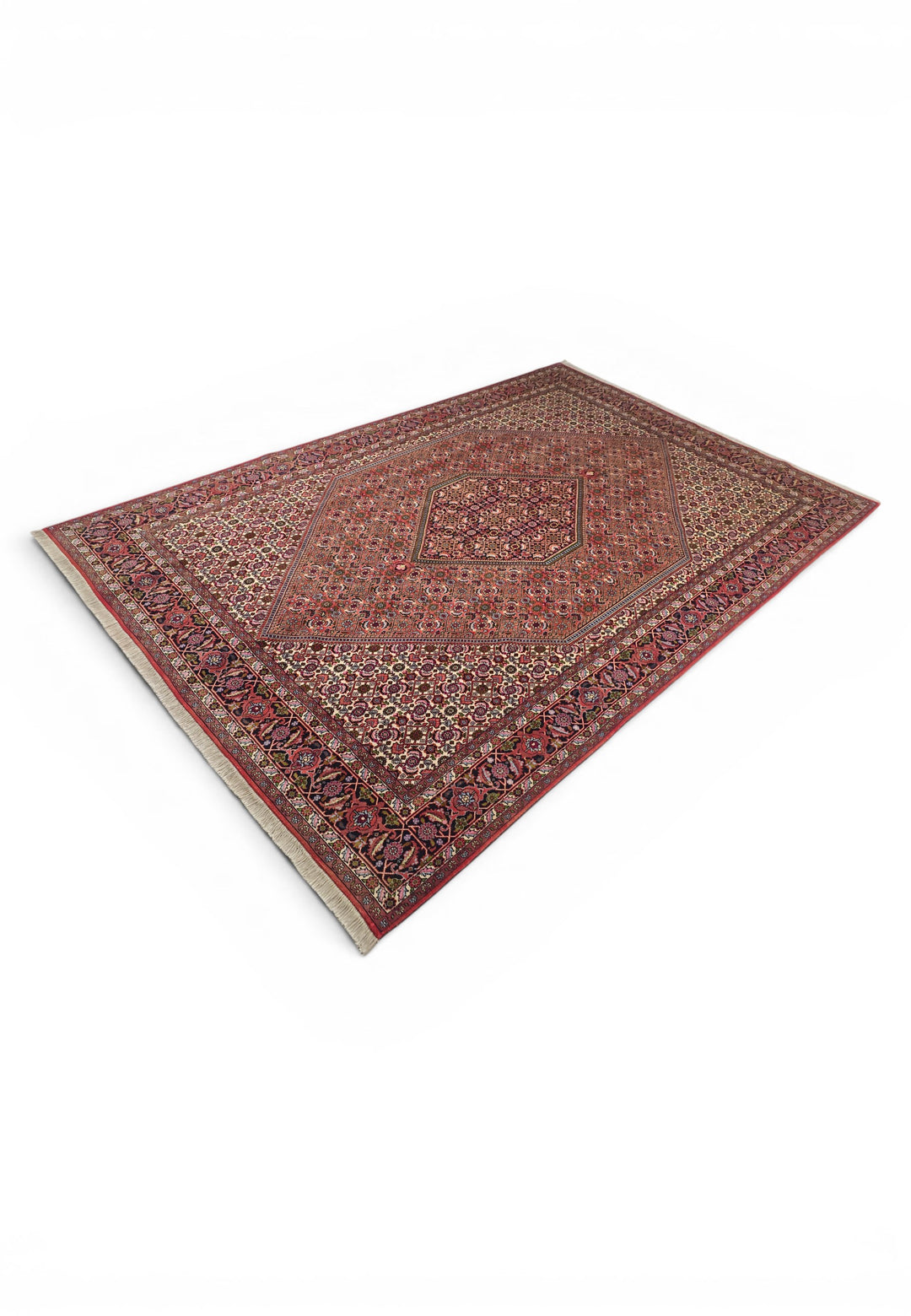 Rose Herati Medallion Persian Bijar, Hand-Knotted Wool Rug