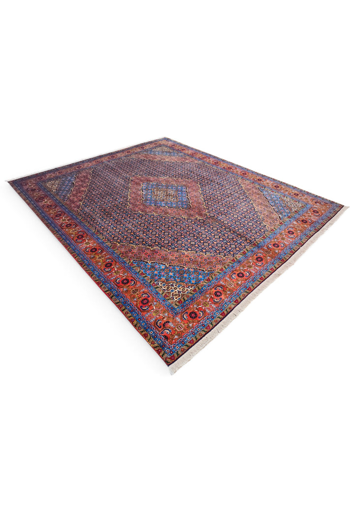 Slate Blue and Salmon Mahi Medallion, Hand-Knotted Wool Rug