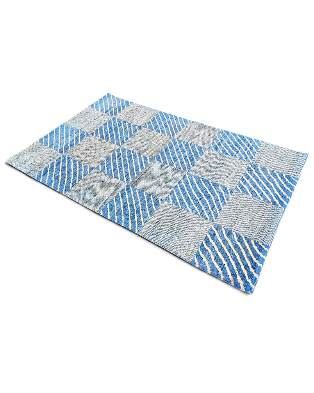 Coastal Check Gabbeh, Hand-Knotted Afghan Wool Rug