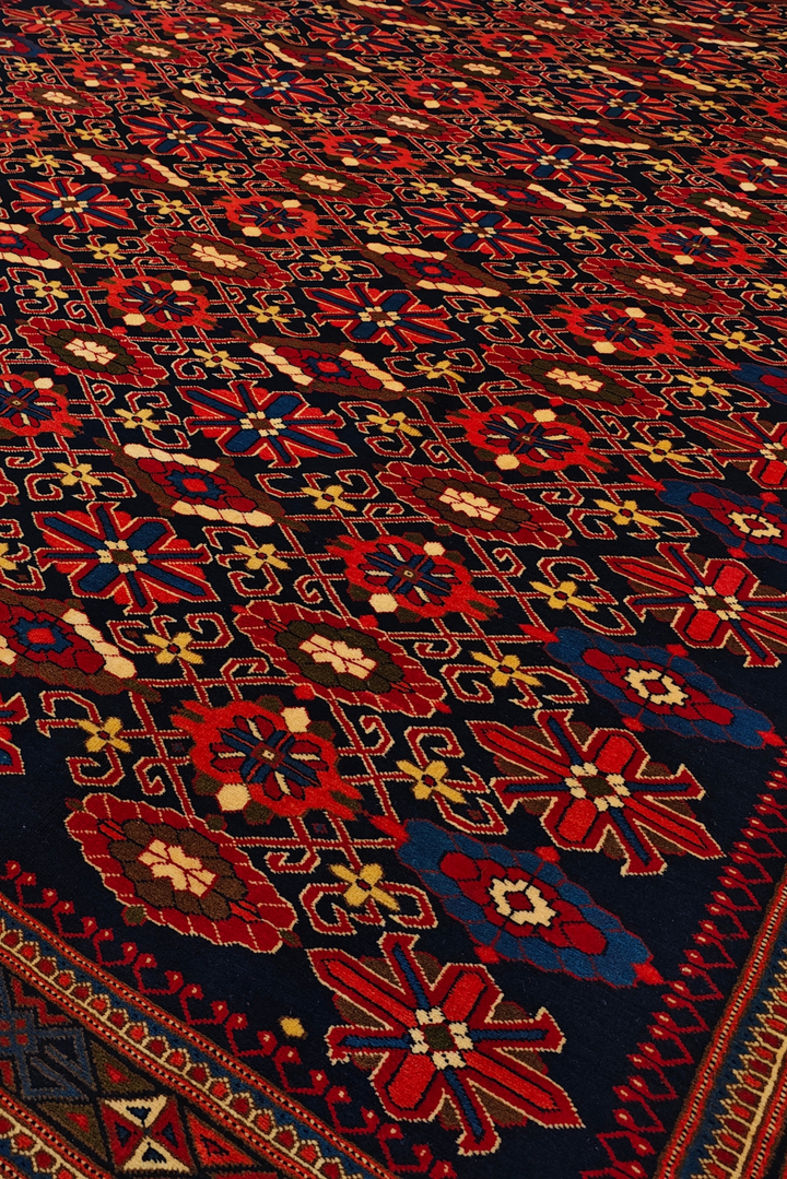 Indigo &amp; Red All-Over Floral Rug, Hand-Knotted Afghani Sherwan