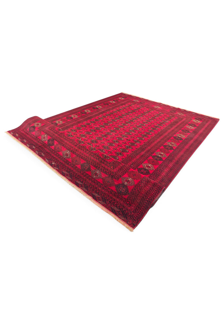 Bright Red Turkmen Gül Rug, Hand-Knotted Wool