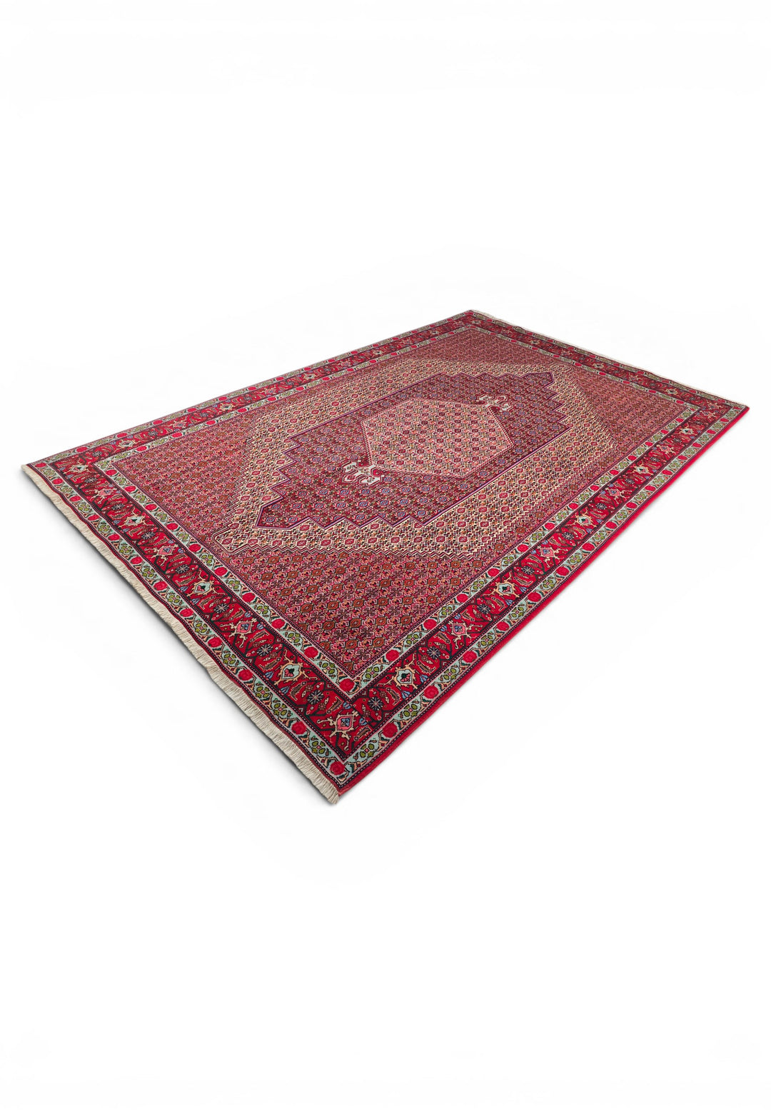 Red Mahi Medallion Persian Tabriz, Hand-Knotted Wool Rug
