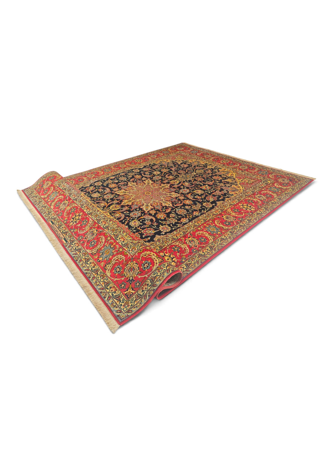 Black and Red Medallion Sirafian Isfahan, Hand-Knotted Wool Rug