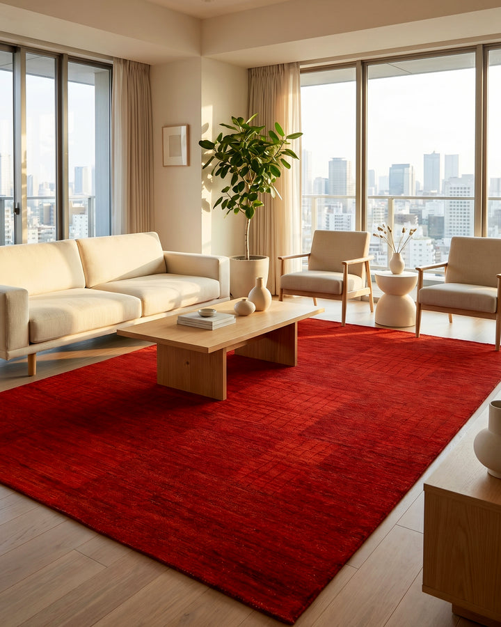 Vermilion Gabbeh, Hand-Knotted Afghan Wool Rug