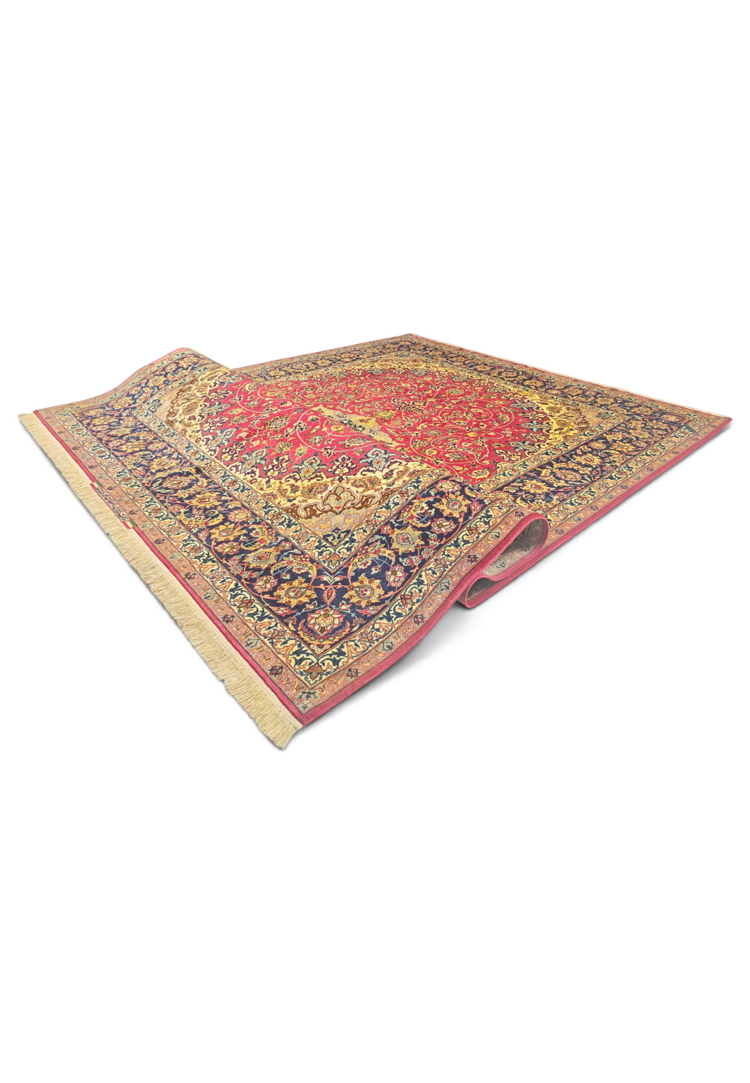 Crimson and Gold Medallion Sirafian Isfahan, Hand-Knotted Wool Rug