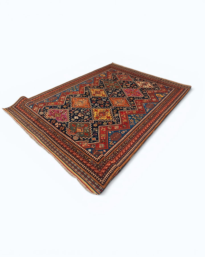 Navy &amp; Red Kashkuli Tribal Rug, Hand-Knotted Afghani Sherwan
