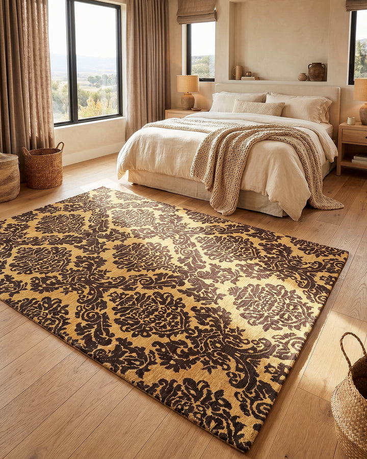 Gold Gabbeh, Hand-Knotted Afghan Wool Rug