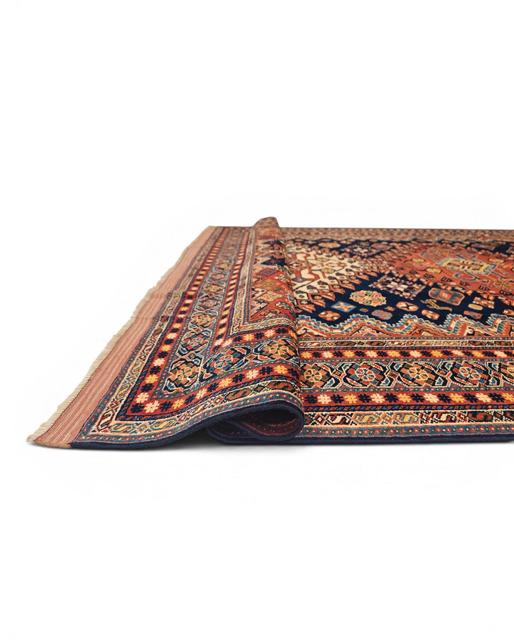 Navy &amp; Red Yalameh Tribal Rug, Hand-Knotted Afghani Sherwan