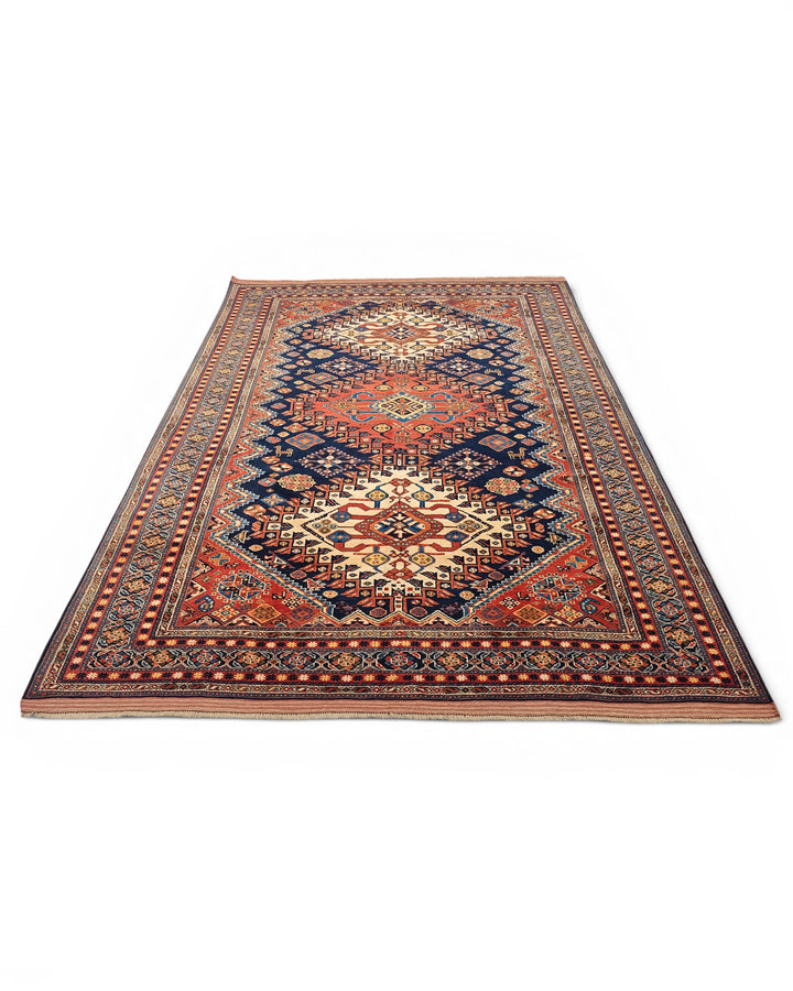 Navy &amp; Red Yalameh Tribal Rug, Hand-Knotted Afghani Sherwan