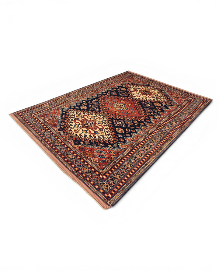 Navy &amp; Red Yalameh Tribal Rug, Hand-Knotted Afghani Sherwan
