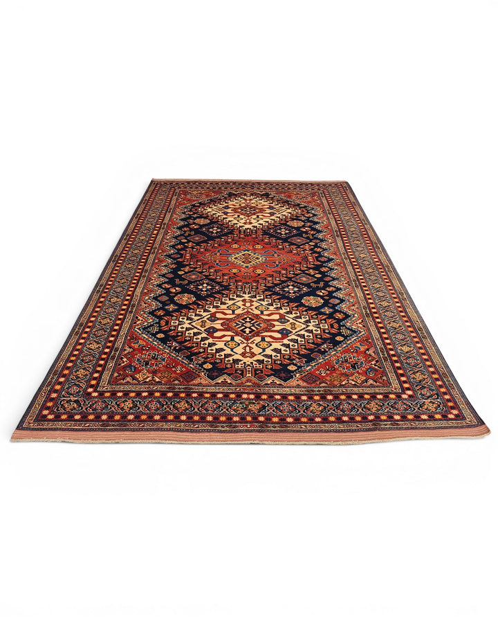Navy &amp; Red Yalameh Tribal Rug, Hand-Knotted Afghani Sherwan