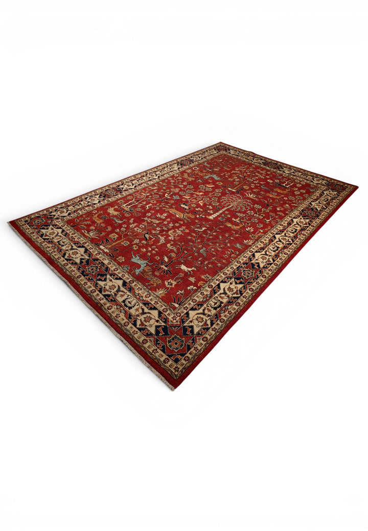 Red Shikargah Tree of Life Ghazni, Hand-Knotted Afghan Wool Rug