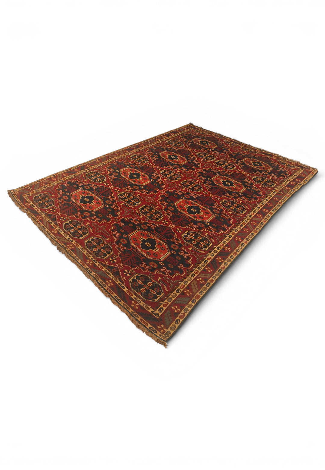 Red Turkmen Gül Rug, Hand-Knotted Afghani Sherwan
