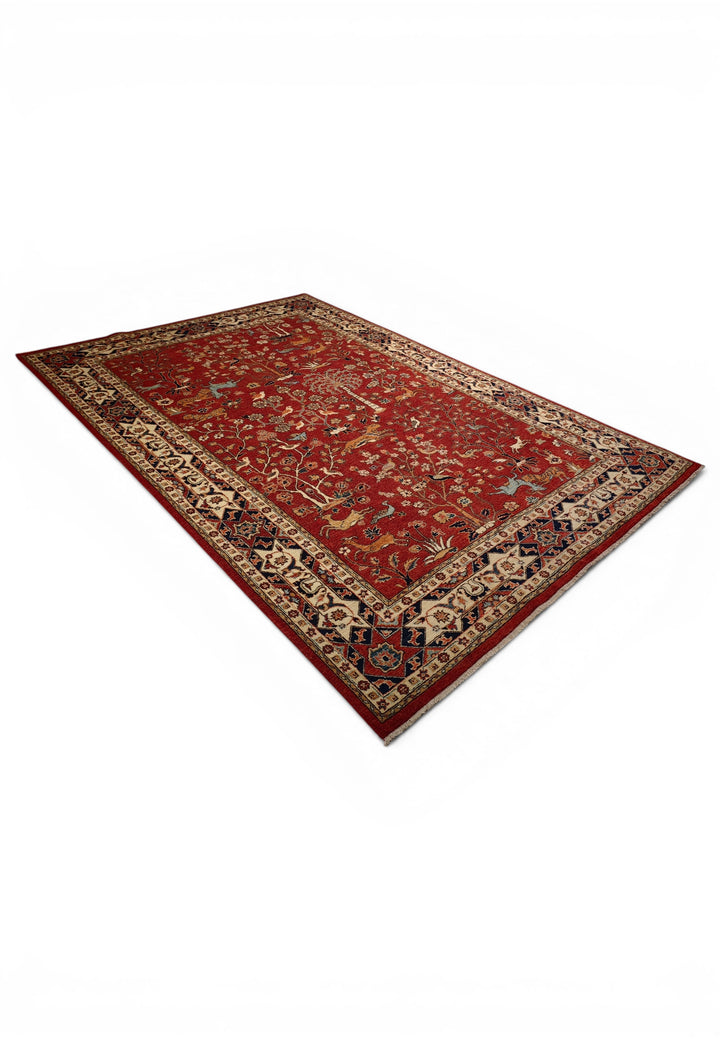 Red Shikargah Tree of Life Ghazni, Hand-Knotted Afghan Wool Rug