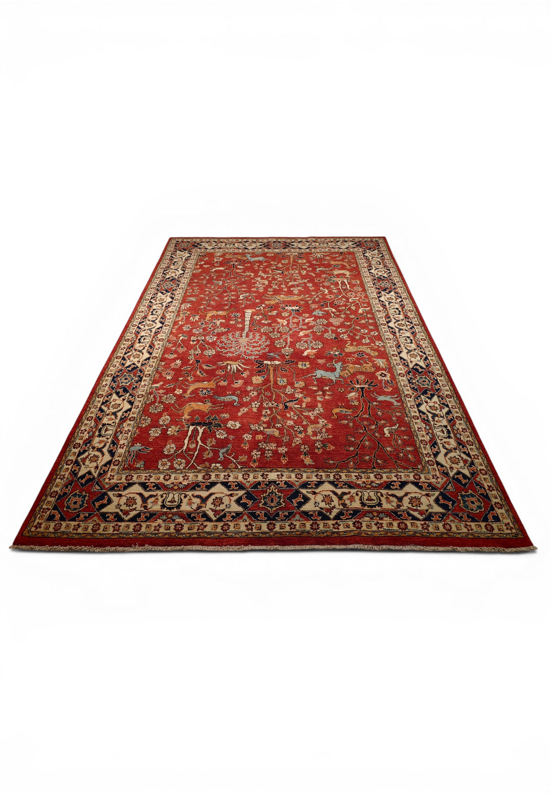 Red Shikargah Tree of Life Ghazni, Hand-Knotted Afghan Wool Rug
