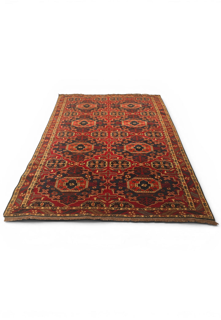Red Turkmen Gül Rug, Hand-Knotted Afghani Sherwan