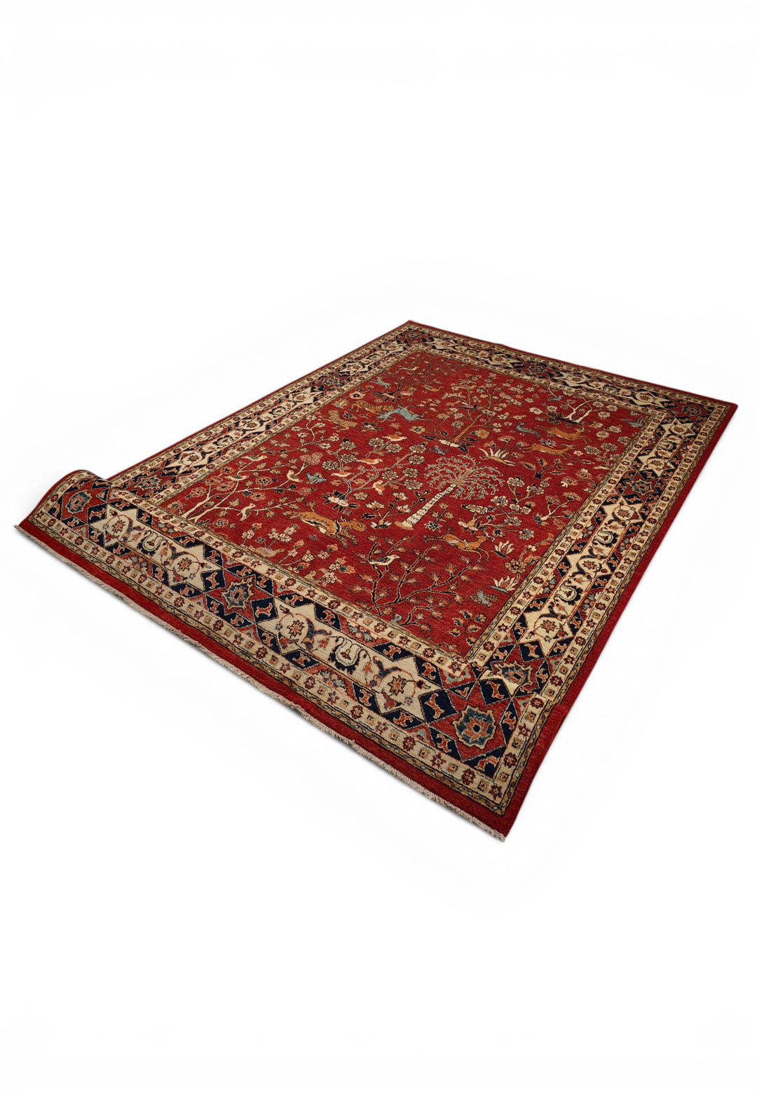 Red Shikargah Tree of Life Ghazni, Hand-Knotted Afghan Wool Rug