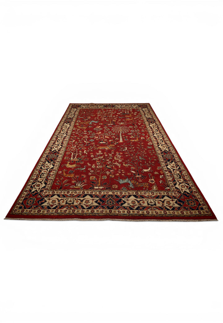 Red Shikargah Tree of Life Ghazni, Hand-Knotted Afghan Wool Rug