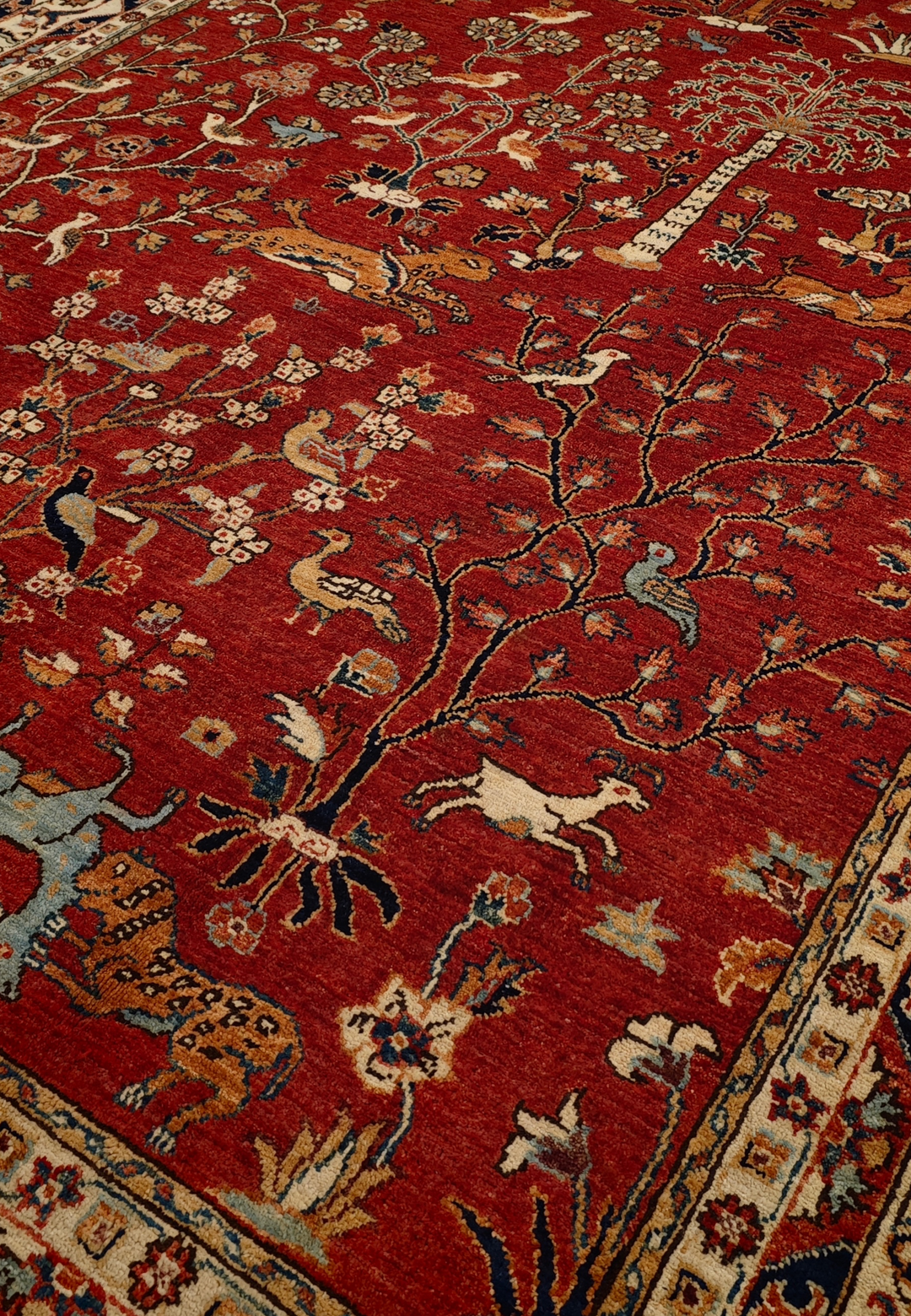 Red Shikargah Tree of Life Ghazni, Hand-Knotted Afghan Wool Rug