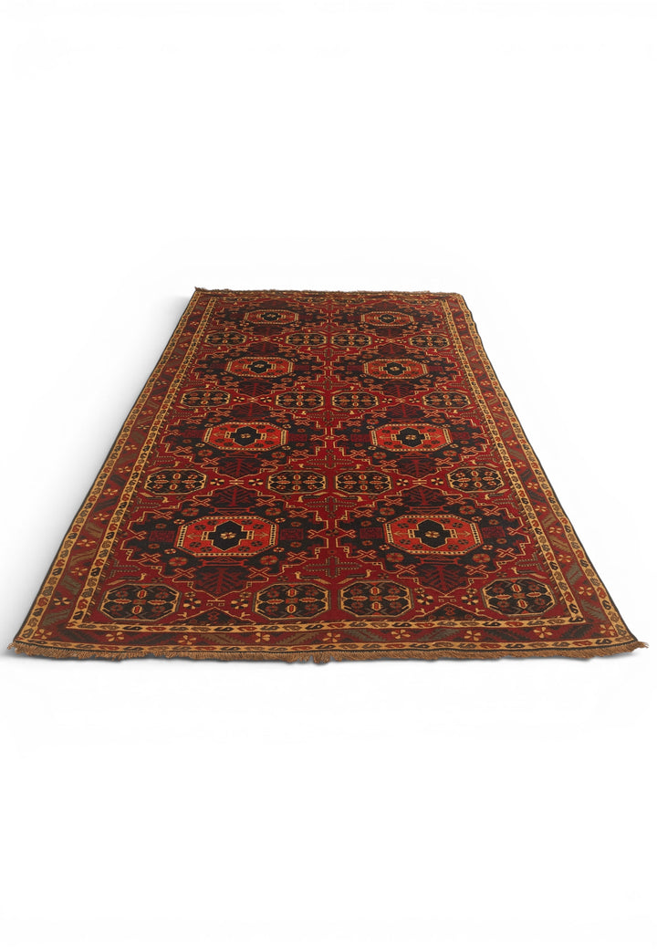 Red Turkmen Gül Rug, Hand-Knotted Afghani Sherwan