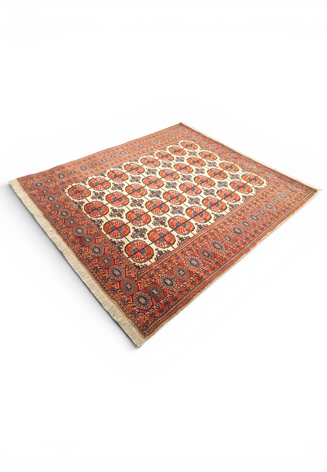 Gold &amp; Red Bokhara Gül Rug, Hand-Knotted Afghani Sherwan