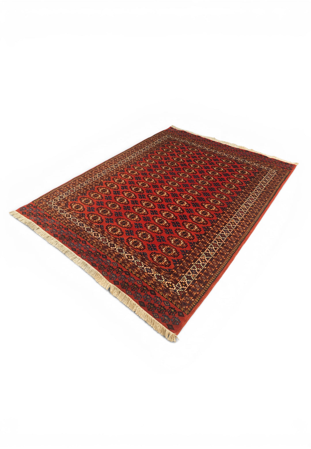 Red Bokhara Gül Rug, Hand-Knotted Afghani Sherwan