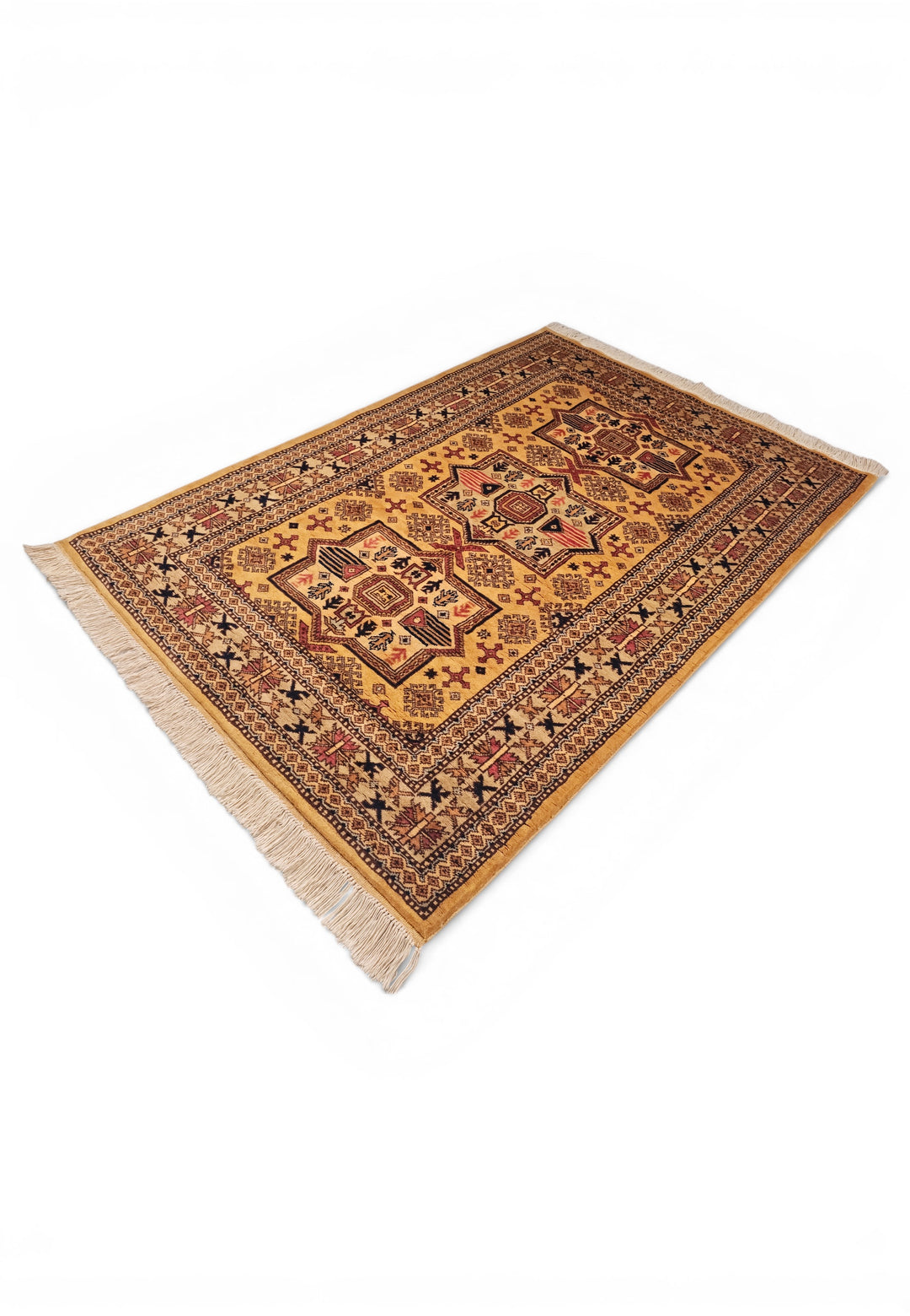 Gold Star-Medallion Kazak Rug, Hand-Knotted Afghan Wool